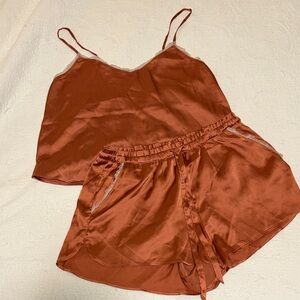 Abercrombie & Fitch Satin Sleep Set in Rust